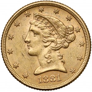 United States, 5 dollars 1881 - Coronet Head