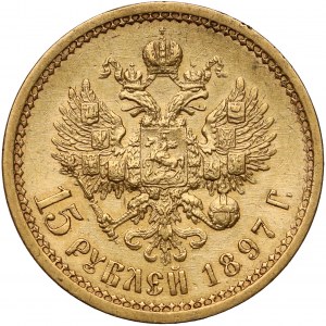 Rosja, Mikołaj II, 15 rubli 1897 АГ - 3 litery