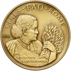 Italy, GOLD medaille Sirimavo Bandaranaike FAO Ceres - Rome