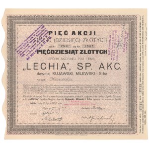 Lechia, 5x 10 zł 1926 - imienna wystawiona na okaziciela