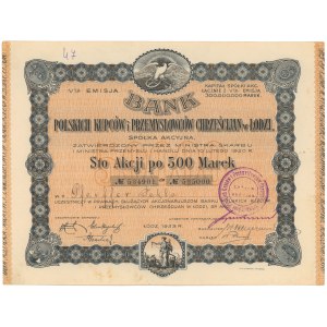 Bank Polskich Kupców i Przemysłowców Chrześcijan w Łodzi, Em.5, 100x 500 mkp 1923