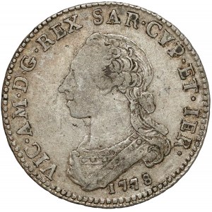 Włochy, Księstwo Sabaudii-Piemontu, Wiktor III, 1/4 scudo 1778