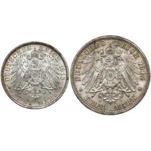 Niemcy, Prusy, 2 marki 1913 i 3 marki 1914 (2szt)