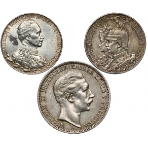 Niemcy, Prusy, 2 i 3 marki 1901-1913 (3szt)