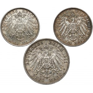 Germany, Preussen, 2 & 3 mark 1901-1913 (3 pcs)