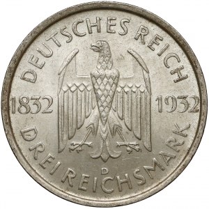 Germany, Weimar, 3 mark 1932 D - Goethe