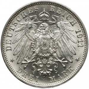 Niemcy, Wirtembergia, 3 marki 1911 F - zaślubinowe
