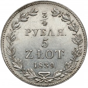 3/4 rubla = 5 złotych 1839 MW, Warszawa - małe oczka