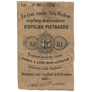Lublin, Handel J. Ajdelmana, 15 kopiejek 1861