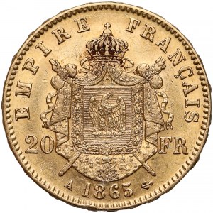 France, Napoleon III, 20 francs 1865 A, Paris