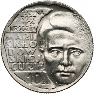 Próba NIKIEL 10 złotych 1967 Skłodowska - na wprost