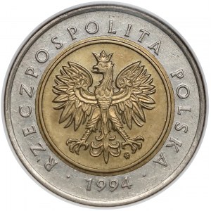 Destrukt 5 złotych 1994 - skrętka (~170 stopni)