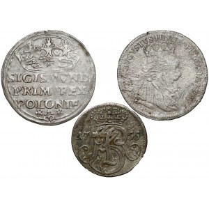 Trojak Gdańsk 1755 i Szóstak 1754 Augusta III i Grosz 1527 Zygmunta I (3szt)