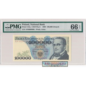 100.000 złotych 1990 - niski numer - AN 0000606