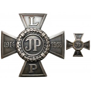 Krzyż Legionowy z miniaturką - JM w srebrze - piękny stan zachowania