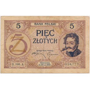 5 złotych 1919 - seria trzycyfrowa - S.100 A - RZADKOŚĆ