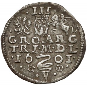 Zygmunt III Waza, Trojak Wilno 1601 - Łabędź i litera V - b.rzadki