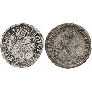 Leopold i Karol VI, 3 krajcary Praga 1697 i Wrocław 1725 (2szt)