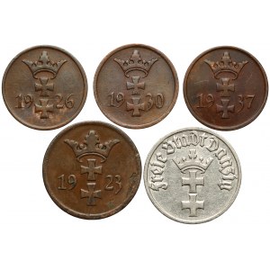 Gdańsk, 1 i 2 fenigi, 1/2 guldena 1923-1937 (5szt)