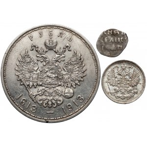 Rosja, Mikołaj II, 5 kopiejek 1911 i Rubel 1913 + łezka (3szt)