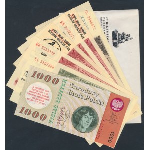 Zestaw banknotów 50-1.000 zł 1948-65 z nadrukami (7szt) + koperta
