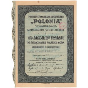 Polonia Tow. Akc. Ubezpieczeń, Em.2, 10x 1.000 mkp 1922