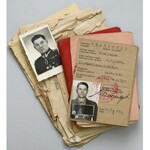 Zestaw z dokumentami żołnierza IIRP - II wojna - wczesny PRL, w tym Odznaka 25 Pułku Piechoty, Piotrków Trybunalski