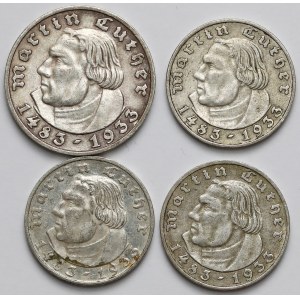 Niemcy, III Rzesza, 2 i 5 marek 1933 -Luther (4szt)