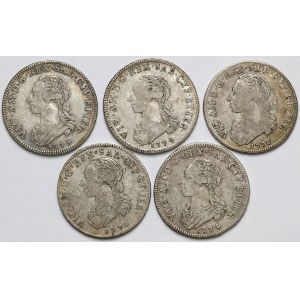 Italy, Duchy of Savoy, Vittorio Amedeo III, 1/4 scudo 1774-76 (5 pcs)