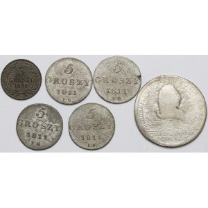 5 groszy 1811-1835 + 30 krajcarów 1775 (6szt)
