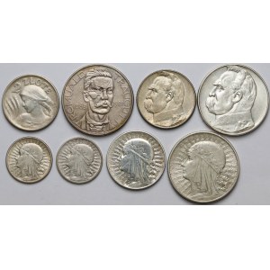 II RP zestaw monet 2 - 10 złotych 1924-1936, w tym 5 zł 1932 zn (8szt)