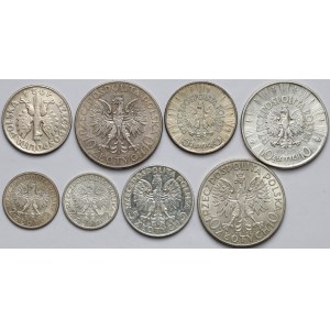 II RP zestaw monet 2 - 10 złotych 1924-1936, w tym 5 zł 1932 zn (8szt)