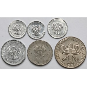 Destrukty 1-10 złotych 1965-1990, zestaw (6szt)