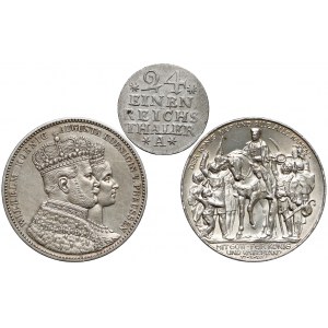 Niemcy, Prusy, 1/24 talara 1756, Talar 1861 i 3 marki 1913 (3szt)