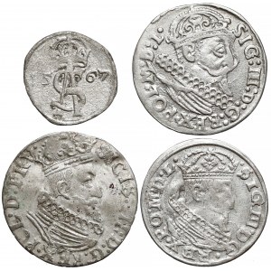 Zygmunt II i III, Dwudenar, Grosze i Trojak 1567-1626 (4szt)