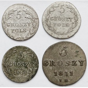 5 groszy 1811-1840, zestaw (4szt)