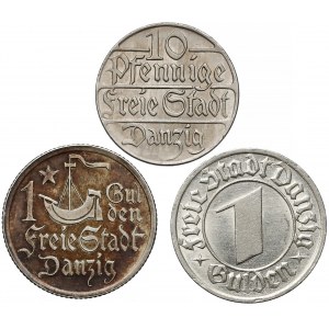 Gdańsk, 10 fenigów i 1 gulden 1923-32 (3szt)