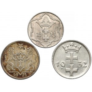 Gdańsk, 10 fenigów i 1 gulden 1923-32 (3szt)