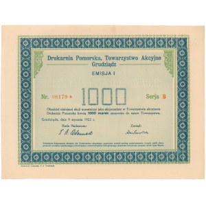 Drukarnia Pomorska Tow. Akc. Grudziądz, Em.1, 1.000 mkp 1922