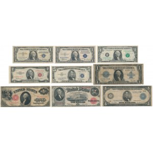 USA, 1, 2 i 5 Dollars 1914-1969 zestaw 9 szt.