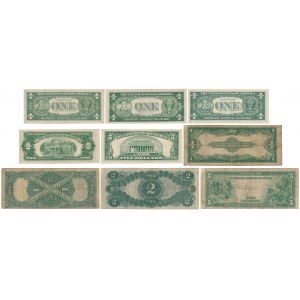 USA 1, 2 and 5 Dollars 1914-1969 SET of 9 pcs