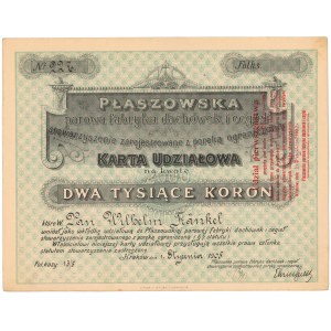 Płaszowska Parowa Fabryka Dachówek..., Karta Udziałowa na 2.000 koron 1905