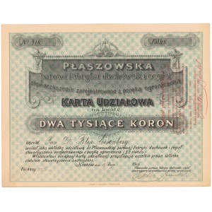 Płaszowska Parowa Fabryka Dachówek..., Karta Udziałowa na 2.000 koron 1906