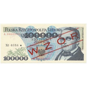 100.000 złotych 1990 - WZÓR - A 0000000 - No.0386