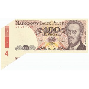 BŁĘDODRUK 100 złotych 1979 - błąd cięcia motylek