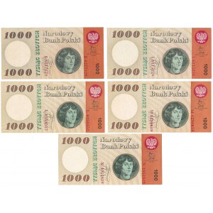 1.000 złotych 1965 - B, I, L, M, N (5szt)