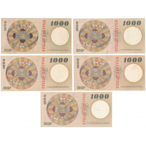 1.000 złotych 1965 - B, I, L, M, N (5szt)