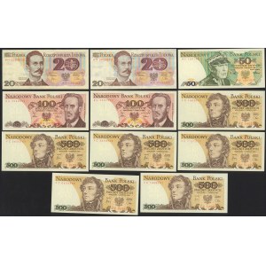 Zestaw 20, 50, 100 i 500 zł 1982-88 (11szt)