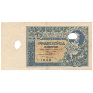 20 złotych 1931 - DK - skasowany perforacją