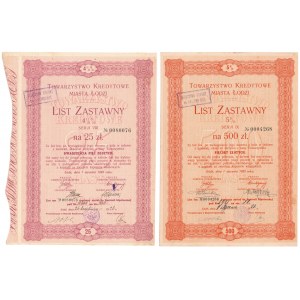 Łódź, TKM, Listy zastawne 25 i 500 zł 1925 (2szt)